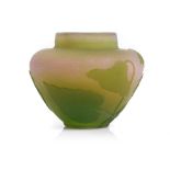 Galle glass vase in green and opaque glass, with floral decoration, signed, height 6cm. In good