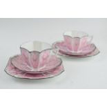 A pair of Shelley Queen Anne shaped trios to include 2 cups, 2 saucers and 2 side plates, in a