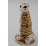 Royal Crown Derby paperweight in the form of a Meercat, first quality with gold stopper. In good