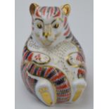 Royal Crown Derby paperweight in the form of a Tiger Cub, first quality with gold stopper. In good