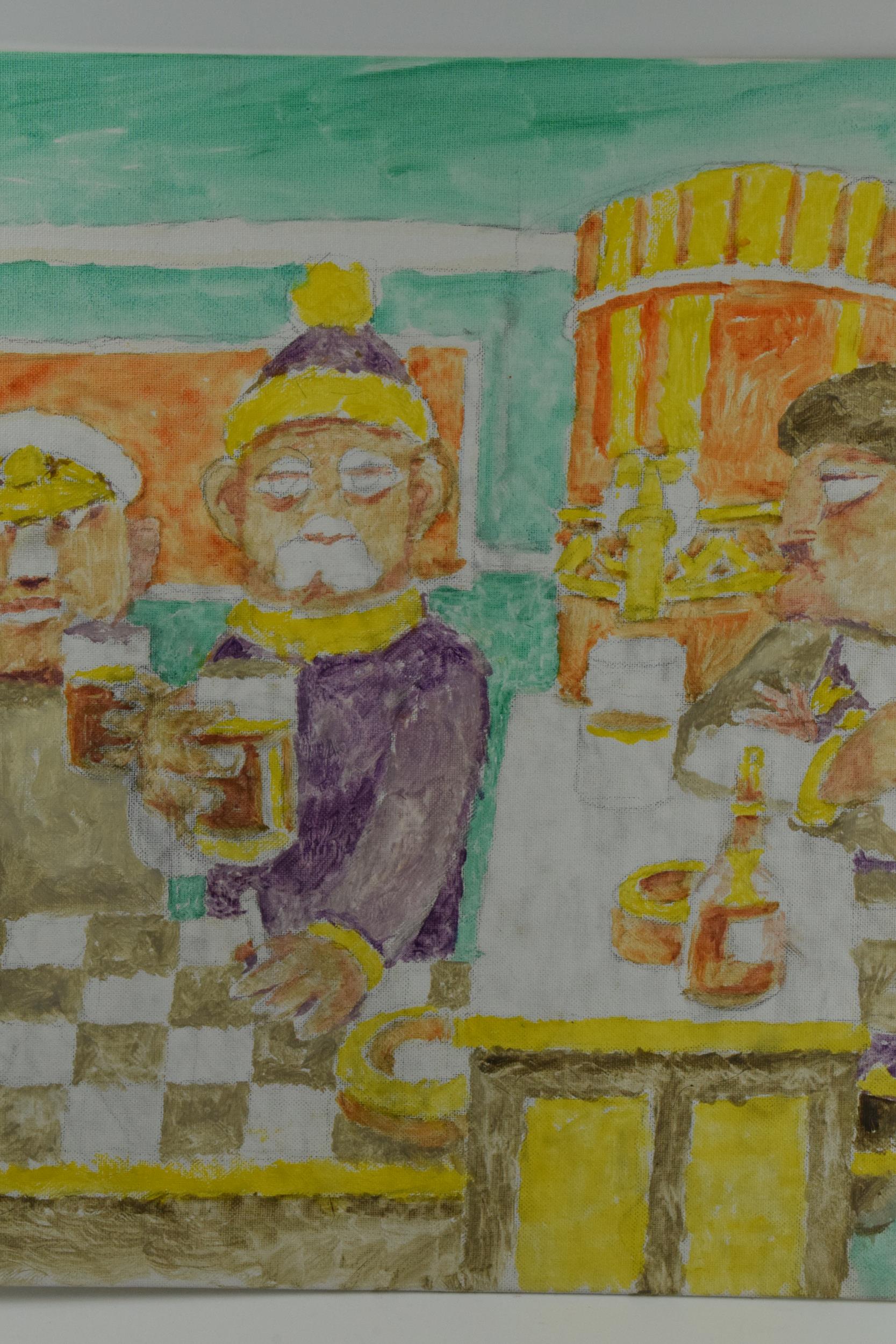 Vincent Bennett (Plymouth 1910-1993), oil on canvas panel, 'Food and Drink', 46cm x 56cm, - Image 3 of 5