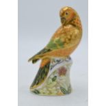 Royal Crown Derby paperweight in the form of a Sun Parakeet, first quality with gold stopper. In