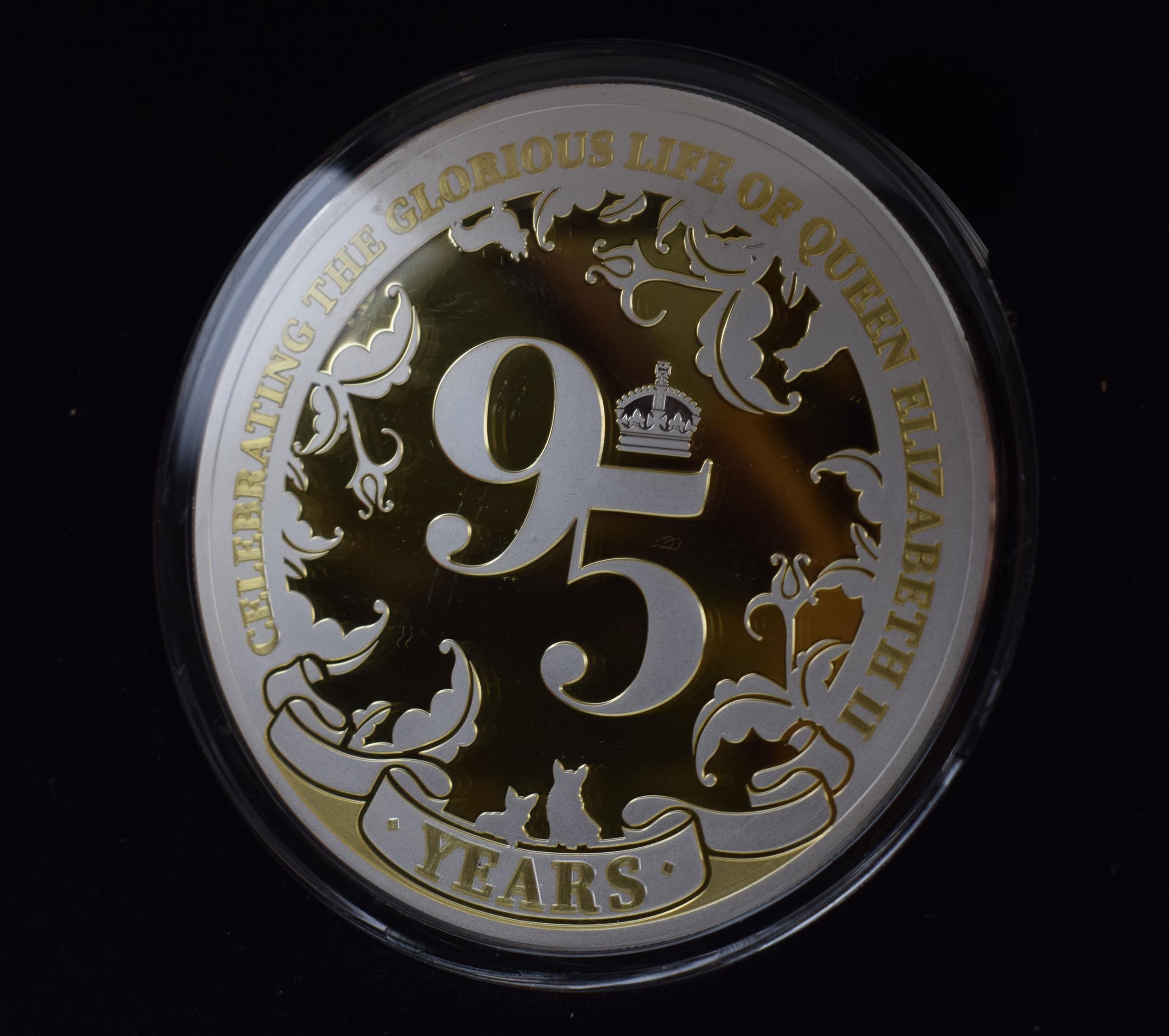 Cased Jubilee Mint Fine Silver Proof 5 oz coin Queen Elizabeth II 95th Birthday, 155.5 grams.