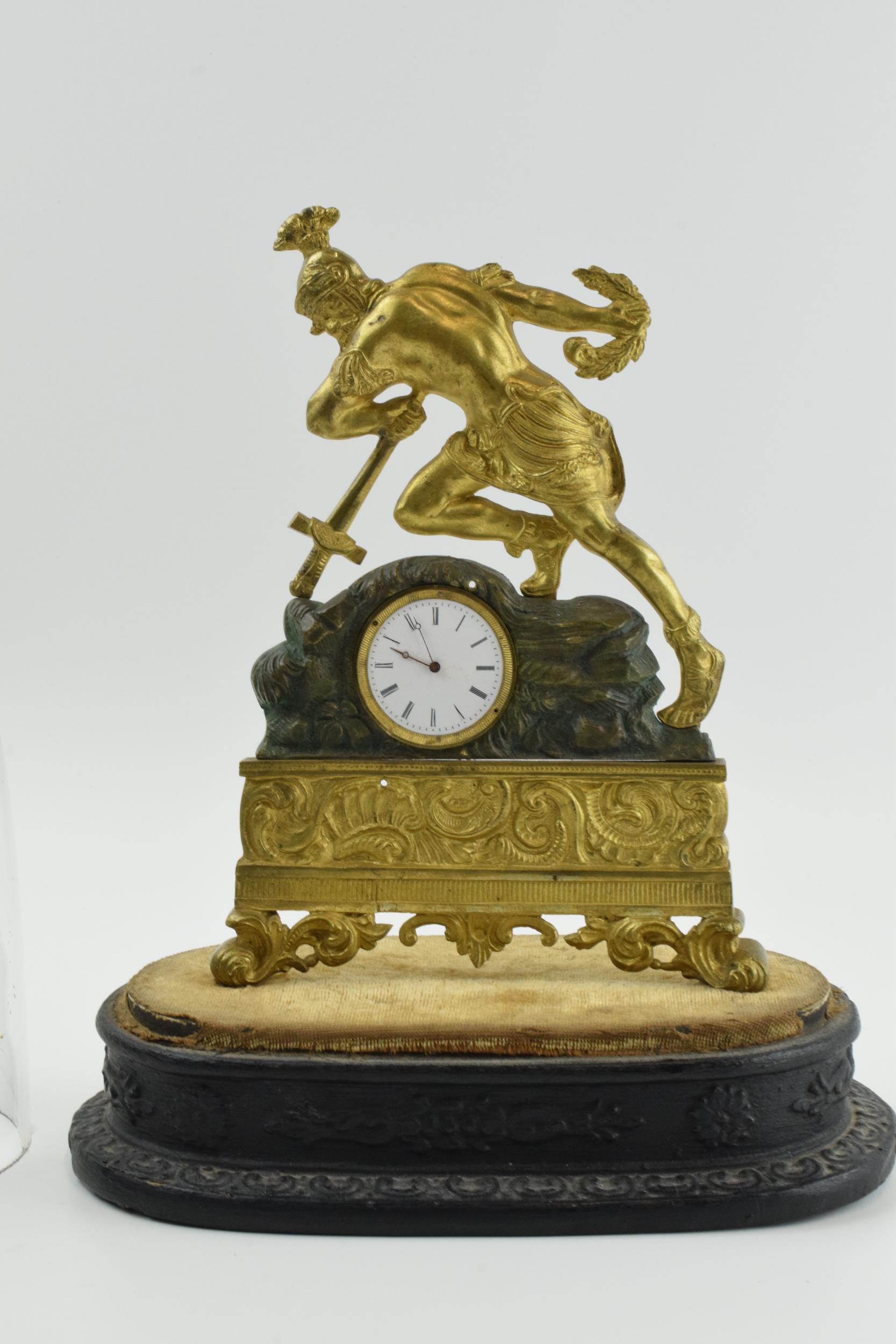 19th century continental gilt metal mantle clock of a soldier falling onto his own sword, on - Image 4 of 9