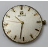 Tissot watch dial and movement, sold as spares.