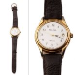 Bulova Automatic 25 Jewel gentlemans wristwatch on leather strap, 35mm, in working order.
