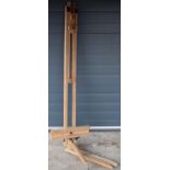 Artists Radial Studio easel, free standing, fully adjustable in beech, approx 1.8-2m tall. Old