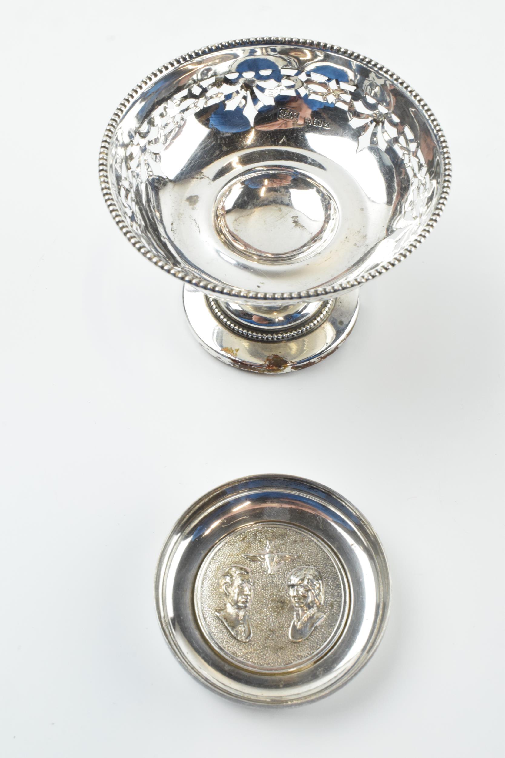 A pair of silver items to include an ornate pedestal sweet dish, Birmingham 1922, loaded base, and a - Image 2 of 8