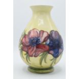 Large Moorcroft Hibiscus on Yellow low shouldered bulbous vase, 24cm tall (professionally restored