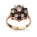 9ct gold dress ring set with stones, 3.6 grams, size O.