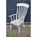 19th century painted high backed farmhouse armchair, 106cm tall. Generally, good condition, needs