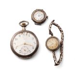 An Omega Grand Prix Paris 1900 0.875 pocket watch (spares), with a 0.800 silver cased watch on