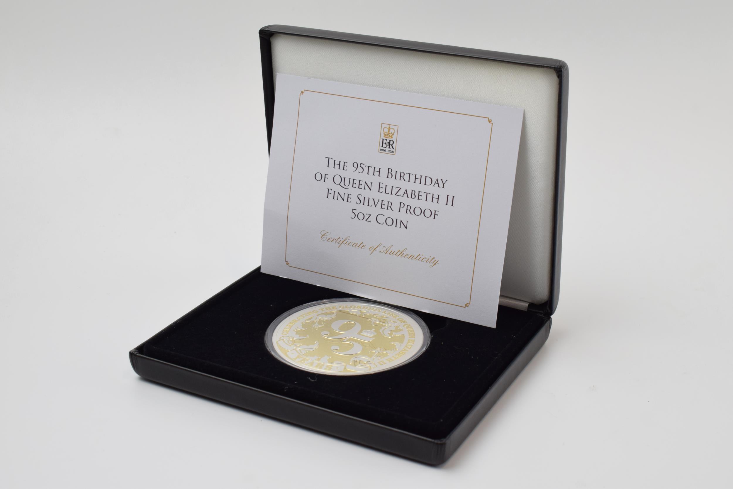 Cased Jubilee Mint Fine Silver Proof 5 oz coin Queen Elizabeth II 95th Birthday, 155.5 grams. - Image 2 of 3
