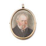 Late Victorian miniature portrait of a bearded wise gentleman set in silver gilt frame, 7.5cm