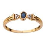18ct gold sapphire and diamond ring, 1.9 grams, size Q.