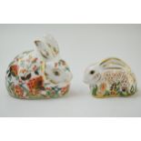 Royal Crown Derby paperweights in the form of a Meadow Rabbit and a Baby Rowsley Rabbit, first