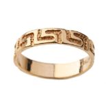 14ct gold Grecian Key style ring, 2.6 grams, size R. Tests as 14ct gold and stamped 585.