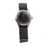 Buren Grand Prix 'Dirty Dozen' British military issue manual wristwatch, signed black Arabic dial,