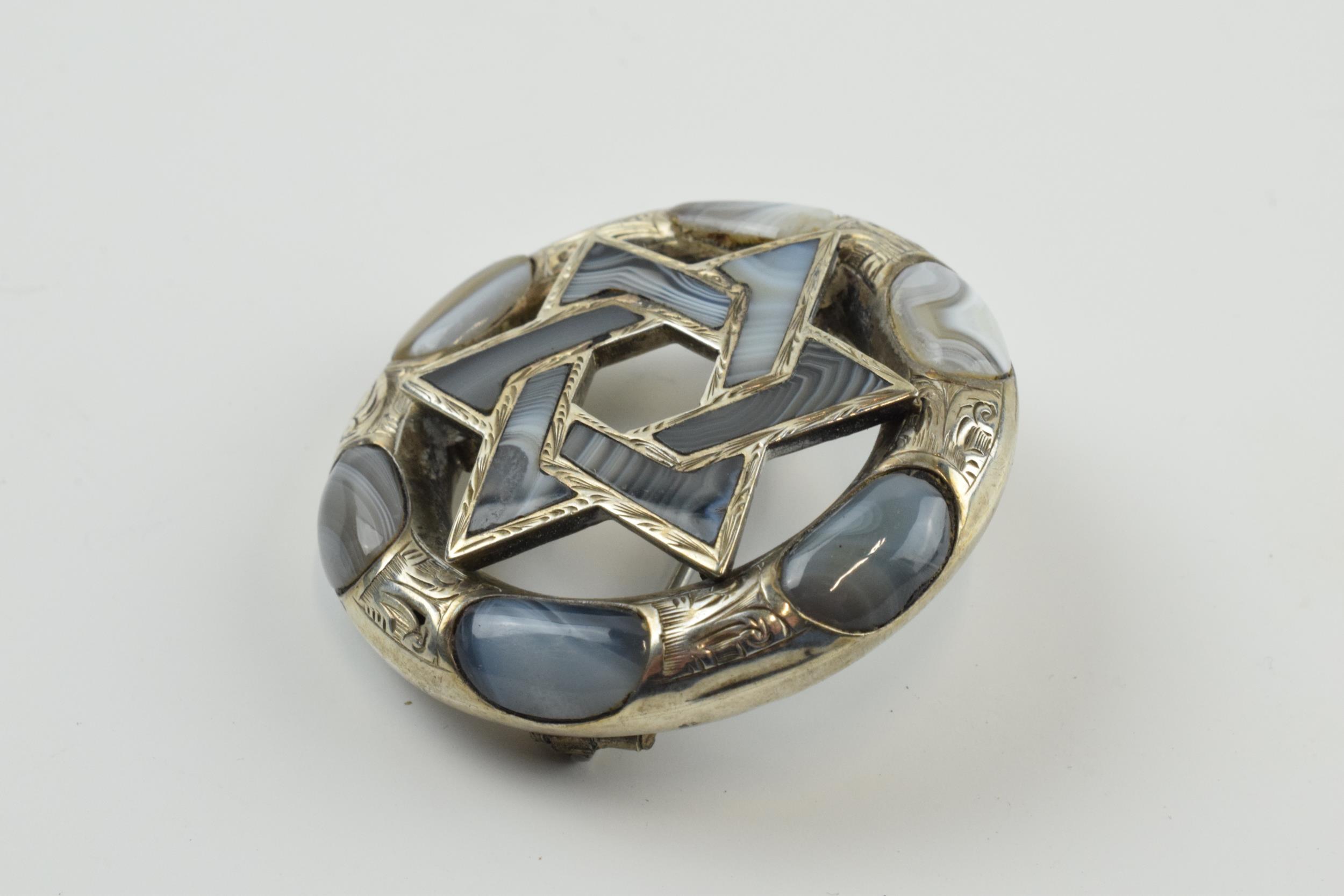 Victorian silver and Scottish agate brooch with the Star of David, 48mm wide, unmarked. - Image 3 of 4