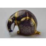 Royal Crown Derby paperweight in the form of a Badger, first quality with gold stopper. In good