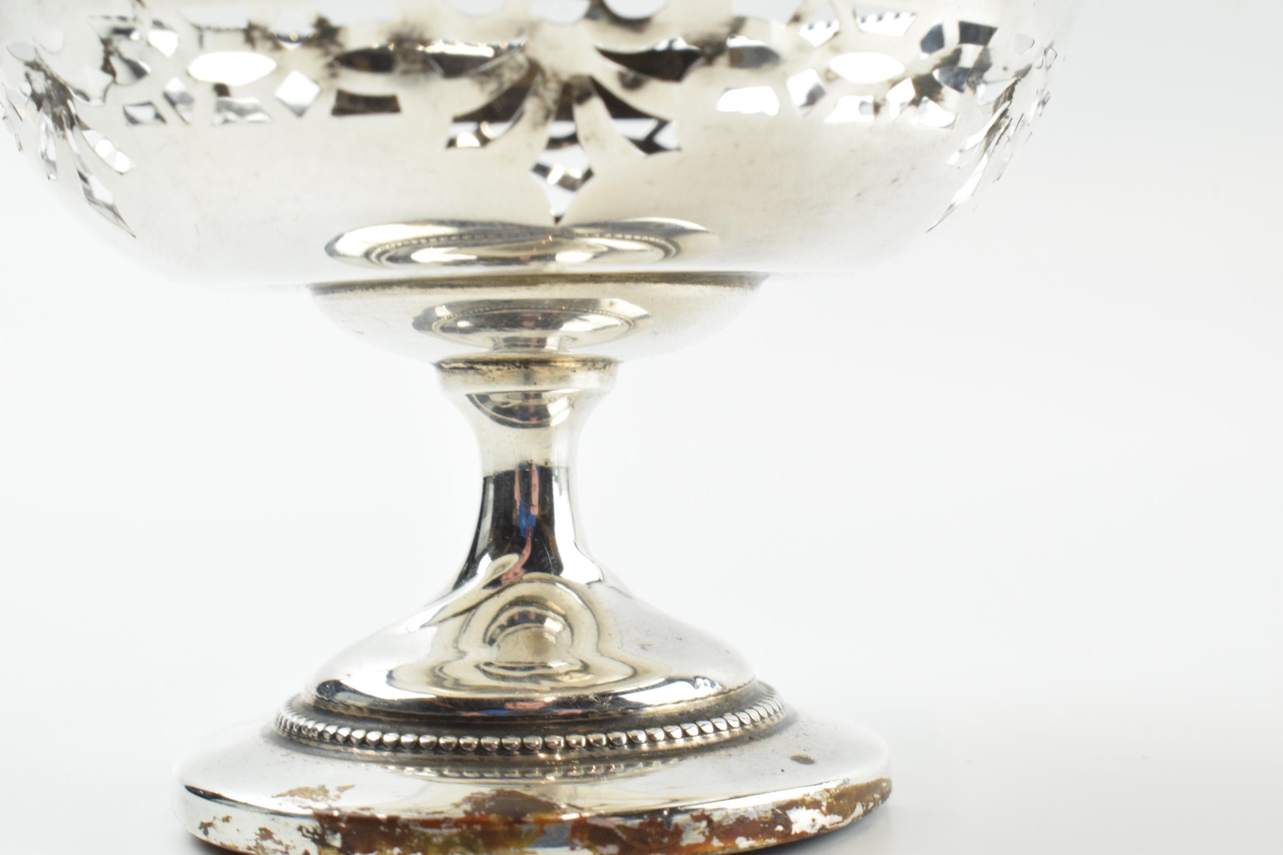 A pair of silver items to include an ornate pedestal sweet dish, Birmingham 1922, loaded base, and a - Image 6 of 8