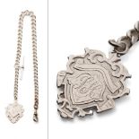 Hallmarked silver Albert pocket watch chain with T-bar and fob, 39.6 grams, 34cm long. Clasp and