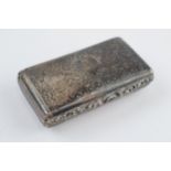 Georgian silver snuff box with engraved decoration and raised thumb piece with gilt interior,