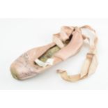 Alicia Markova: a 1940s pink ballet pointe shoe, signed by Markova 'To Cliff Alicia Markova 1949',