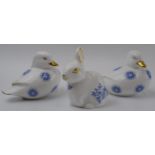 Three Royal Crown Derby paperweights to include a Imari Blue Rabbit and two Imari Blue Ducks, blue