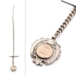 Hallmarked silver Albert pocket watch chain with T-bar and fob, 37.8 grams, 38cm long.