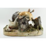 Meissen: large 19th century pottery figural group of a wild boar being attacked by 2 wild dogs, in