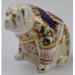 Royal Crown Derby paperweight in the form of a Bulldog, first quality with gold stopper. In good