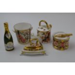 Four Royal Crown Derby miniatures, Watering Can, ‘Rich Japan’ pattern, red Royal Crown Derby stamp