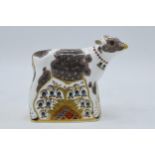 Royal Crown Derby paperweight in the form of Bluebell the Calf, first quality with gold stopper.