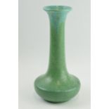 Belgian pottery squat vase with elongated neck, in mottled green glaze, 26.5cm tall, 'Made in