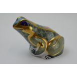 Royal Crown Derby paperweight in the form of a Fountain Frog, first quality with gold stopper. In