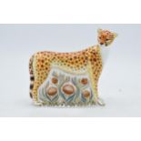 Royal Crown Derby paperweight in the form of a Cheetah, first quality with gold stopper. In good