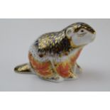 Royal Crown Derby paperweight in the form of a Riverbank Beaver, first quality with gold stopper. In