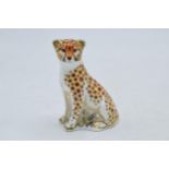 Royal Crown Derby paperweight in the form of a Cheetah Cub, first quality with gold stopper. In good
