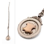 Hallmarked silver Albert pocket watch chain with T-bar and fob, 41.1 grams, 40cm long.