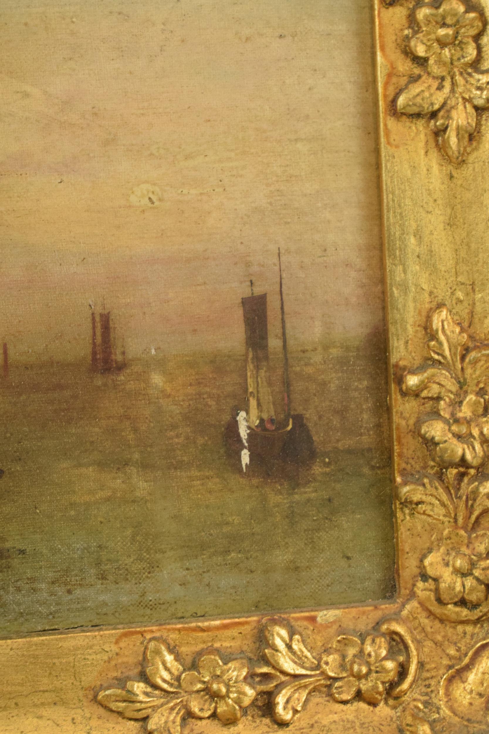 Late 18th / 19th century continental oil on canvas attached to panel of a harbour scene, in period - Image 3 of 11