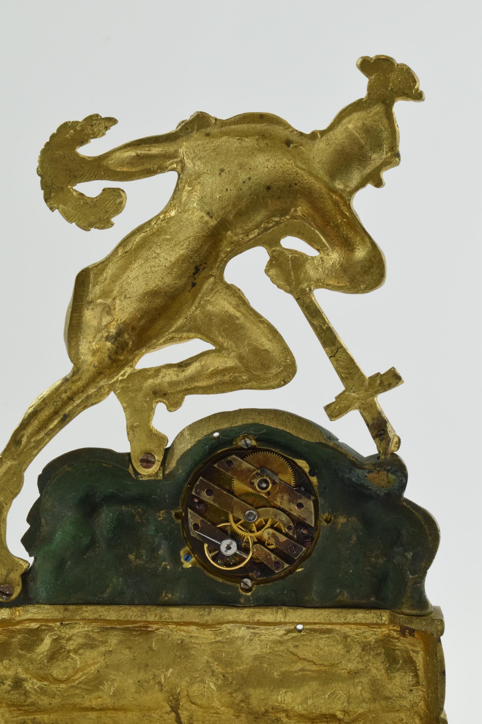 19th century continental gilt metal mantle clock of a soldier falling onto his own sword, on - Image 9 of 9