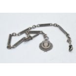 Hallmarked silver Albert pocket watch chain with T-bar and fob, 46.9 grams, 41cm long.