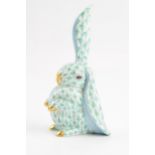 Herend (Hungarian Pottery) model of a rabbit with green fishnet decoration, 10cm tall. In good