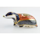 Royal Crown Derby paperweight in the form of a Moonlight Badger, first quality with gold stopper. In