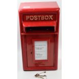 Reproduction red cast iron post box with keys, with mounting holes, 44cm tall.