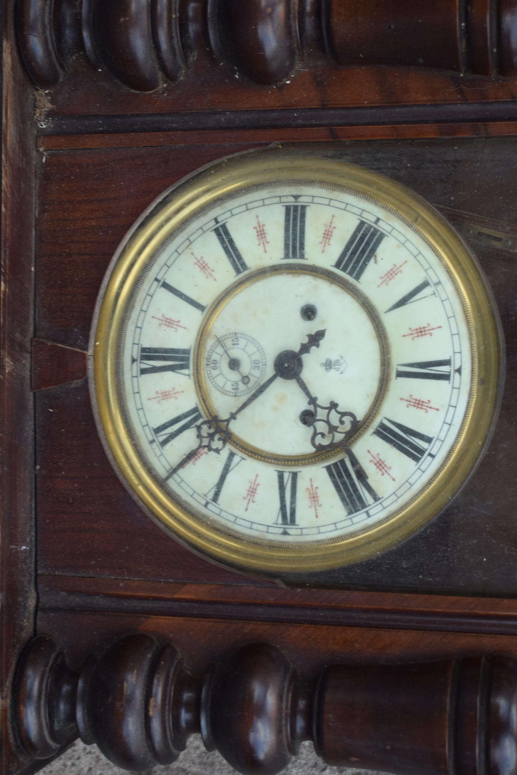 Late 19th century Gustav Becker mahogany Vienna wall clock with weights and pendulum, 110cm long, - Image 3 of 8