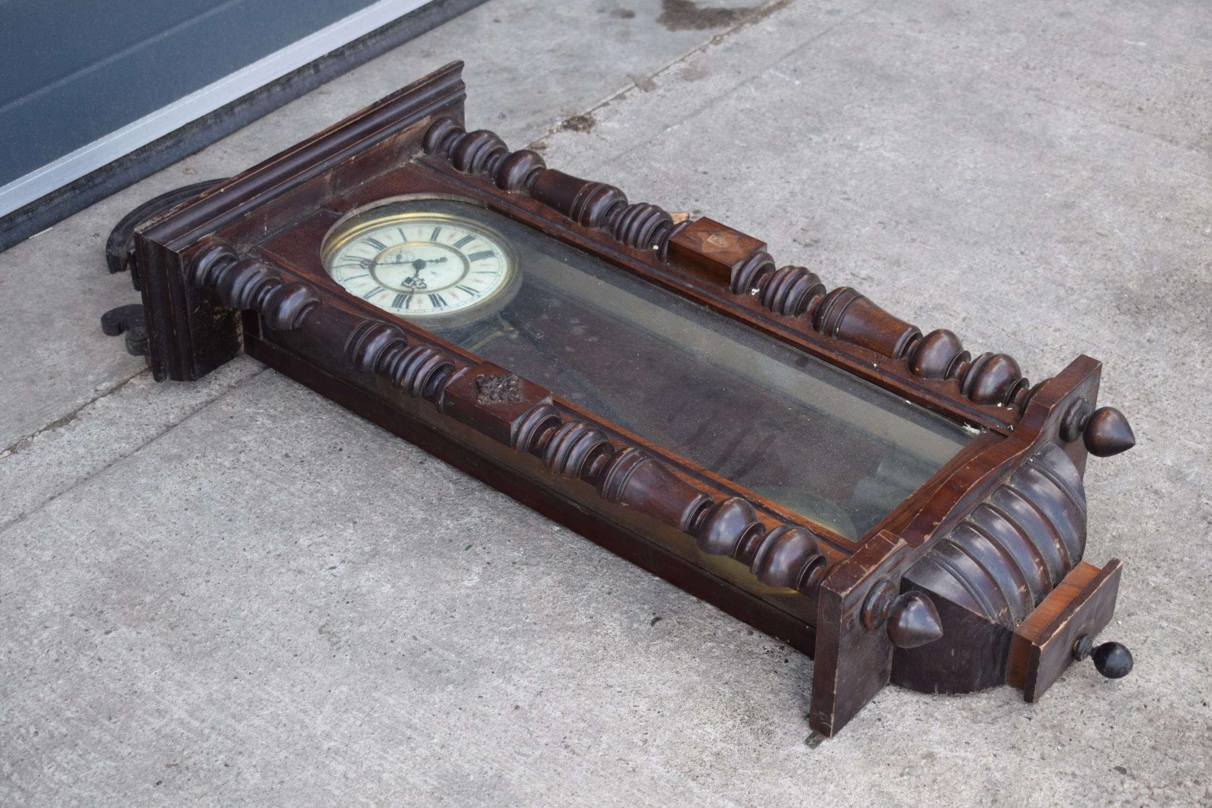 Late 19th century Gustav Becker mahogany Vienna wall clock with weights and pendulum, 110cm long, - Image 6 of 8