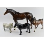 Beswick to include large brown racehorse, Dales pony Maisie, Mare Facing Left and grey Shetland (