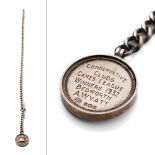 Hallmarked silver Albert pocket watch chain with T-bar and fob, 45.2 grams, 41cm long.